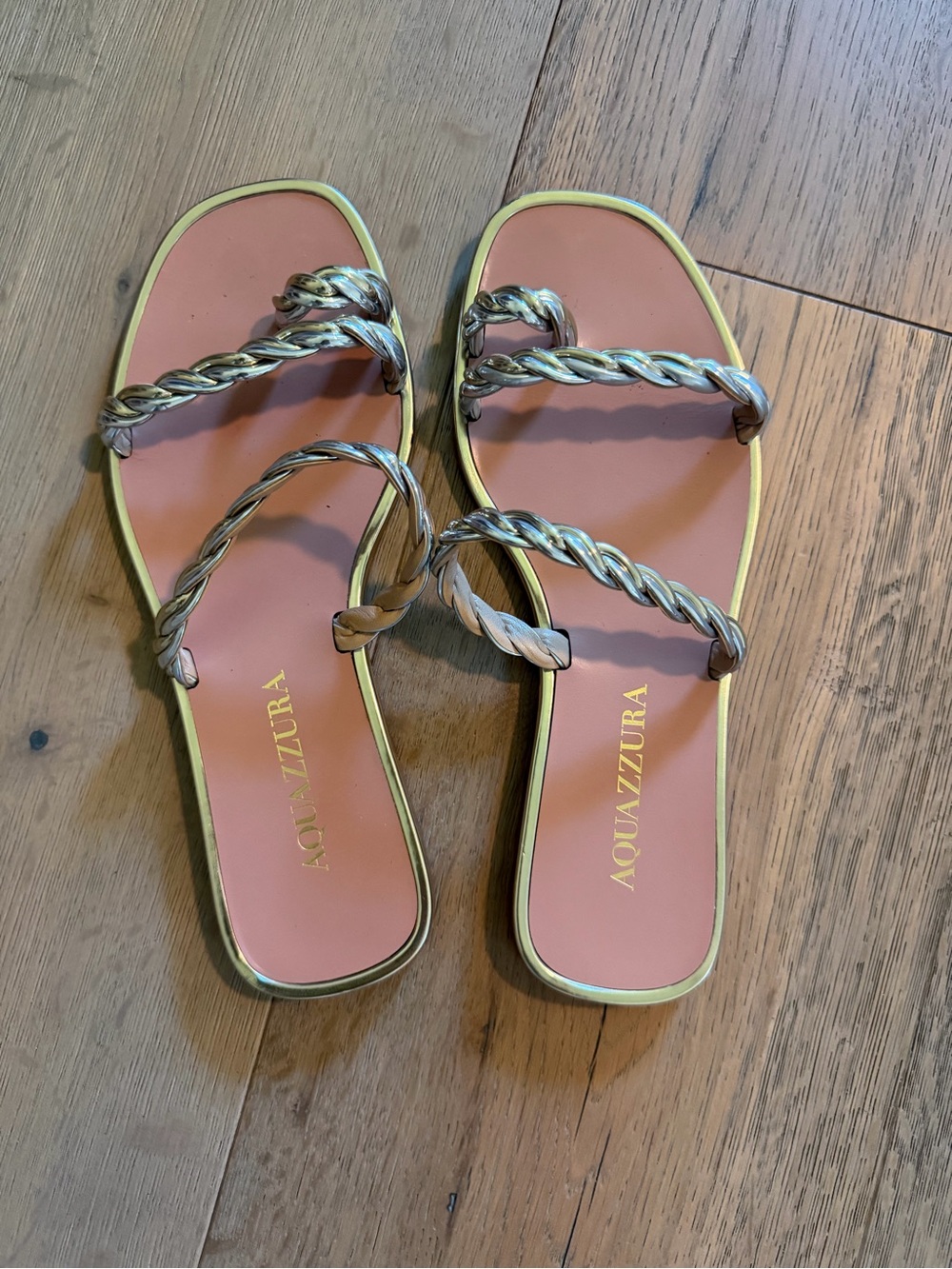 Aquazzura Capalbio Metallic Soft Gold Sandals size 36.5 fits like 36